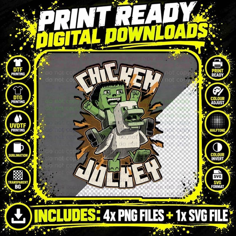 Chicken Jockey T-Shirt, Retro 80s Horror Tee Png SVG Digital Bundle