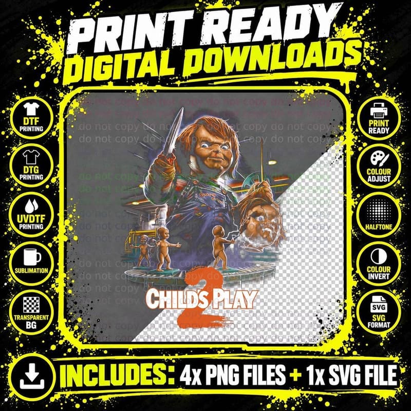 Child's Play 2 Chucky T-Shirt, Horror Movie Icon Png SVG Digital Bundle