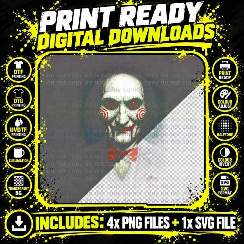Chilling Jigsaw Portrait T-Shirt, Horror Art Print Png SVG Digital Bundle
