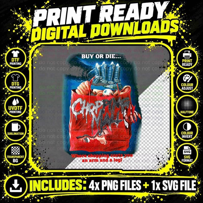 Chopping Mall Horror Film, Buy or Die Robot Slasher Png SVG Digital Bundle