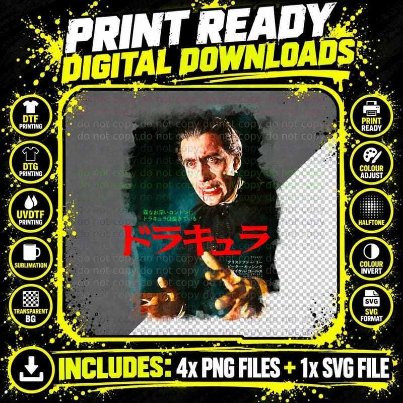 Christopher Lee Dracula Tee, Japanese Movie Poster Png SVG Digital Bundle