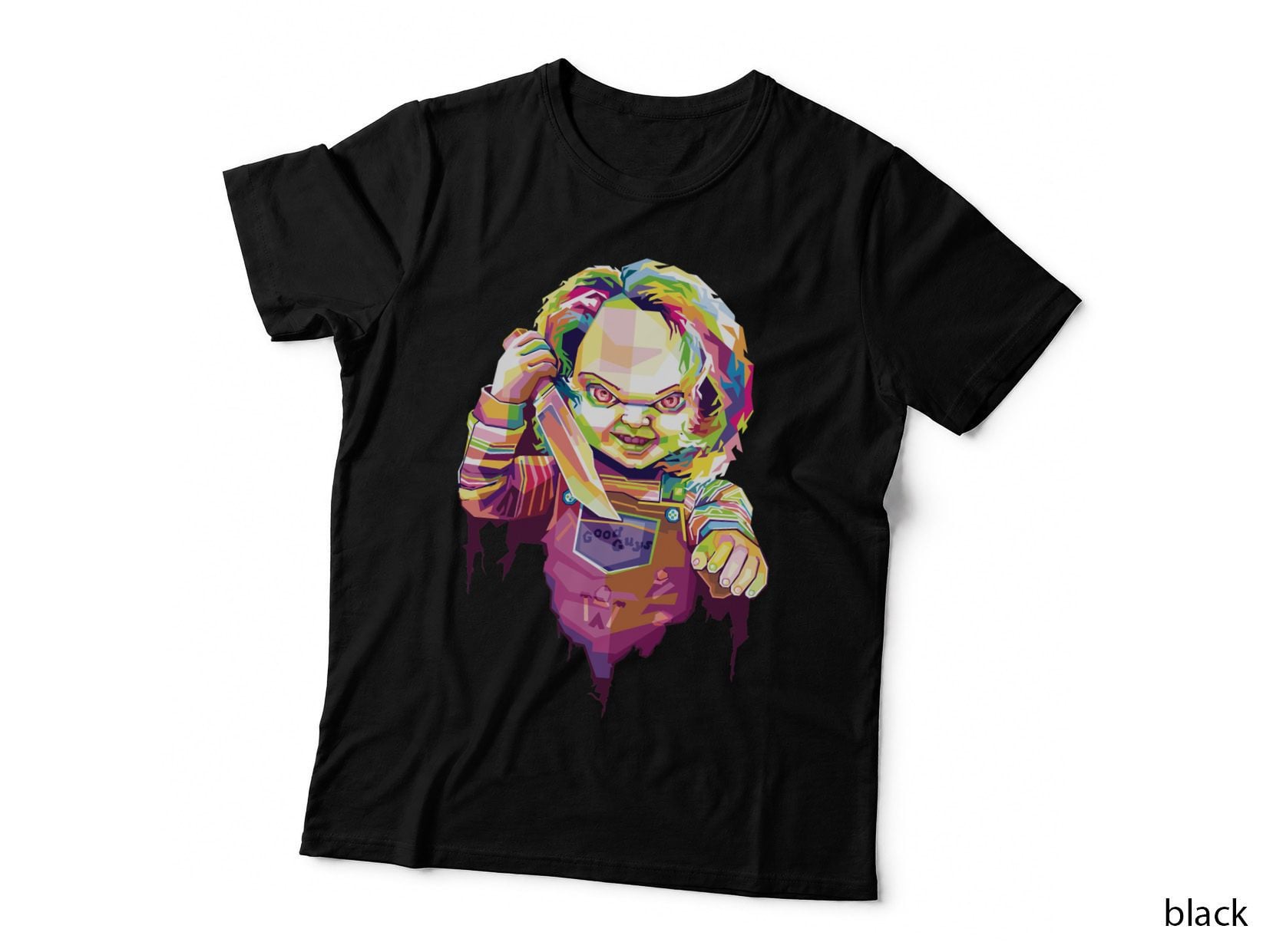 Chucky Pop Art Geometric Tee, Good Guys Killer Doll, Horror Movie Fan Art Print