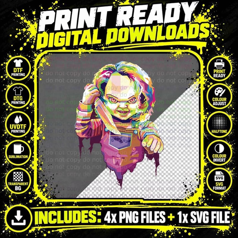Chucky Pop Art Geometric Tee, Good Guys Killer Doll Png SVG Digital Bundle