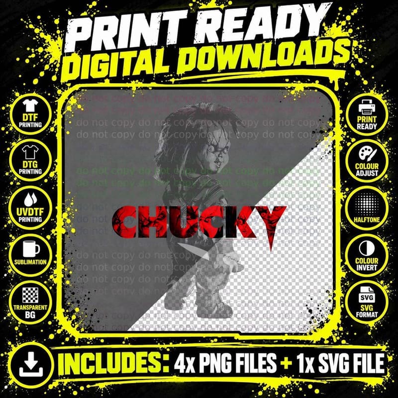 Chucky Red Accent Logo Tee, Child Play Killer Doll Png SVG Digital Bundle