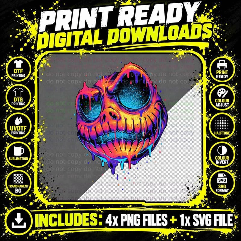 Colorful Jack Skellington T-Shirt, Halloween Gothic Print Png SVG Digital Bundle