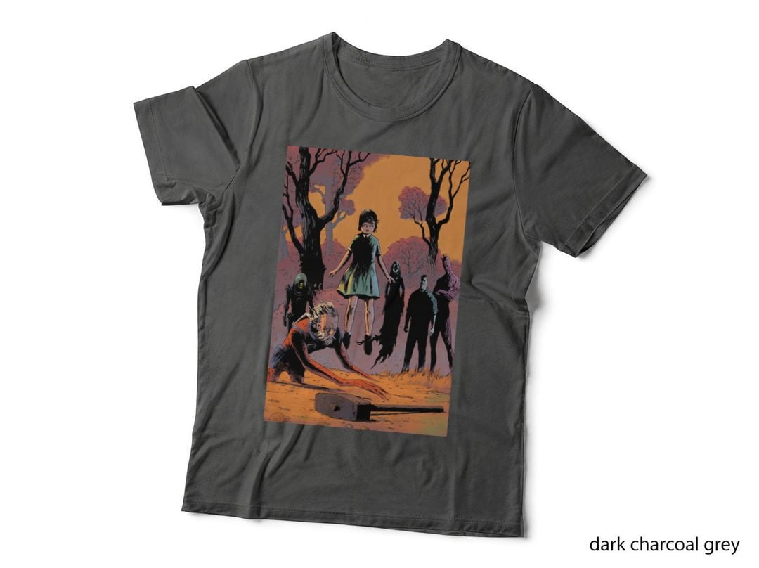 Comic Horror Scene T-Shirt, Vintage Comic Art, Dark Thriller Style