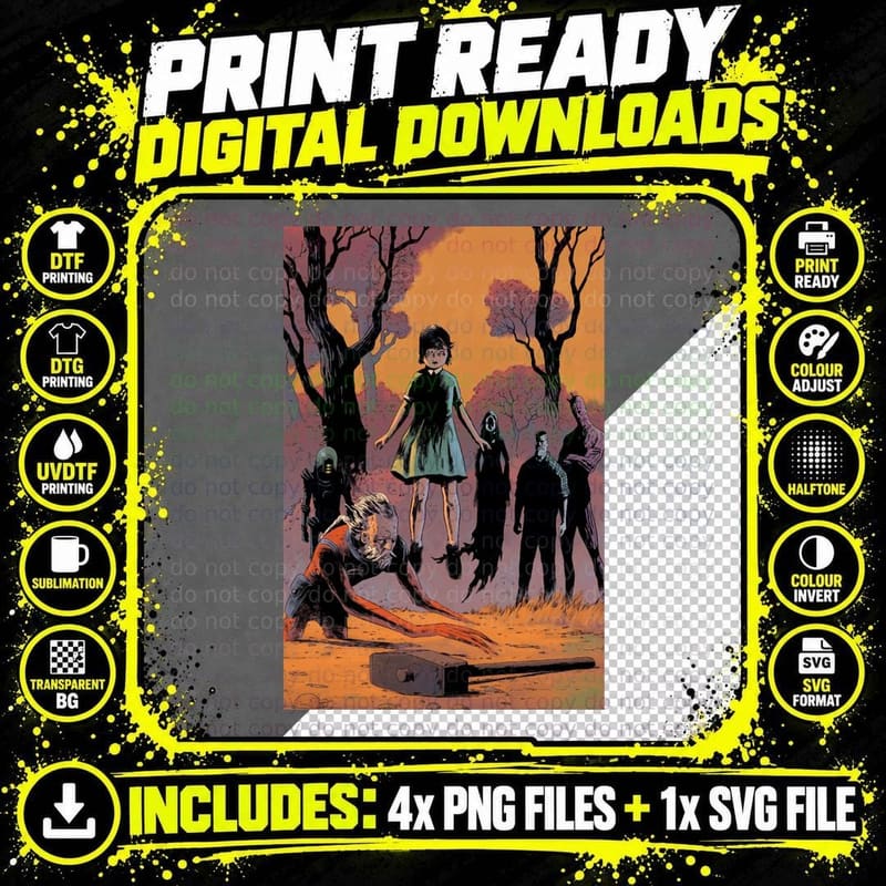Comic Horror Scene T-Shirt, Vintage Comic Art Png SVG Digital Bundle