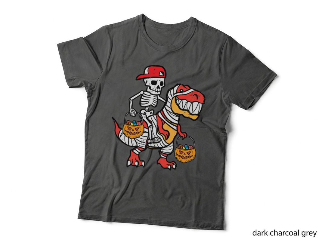 Cool Skeleton Cap Dino Mummy Toddler Boy Halloween Boys Kids T-Shirt
