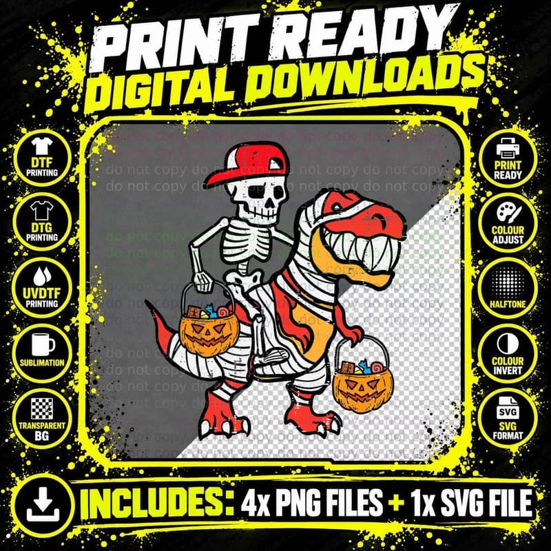 Cool Skeleton Cap Dino Mummy Toddler Boy Halloween Boys Png SVG Digital Bundle