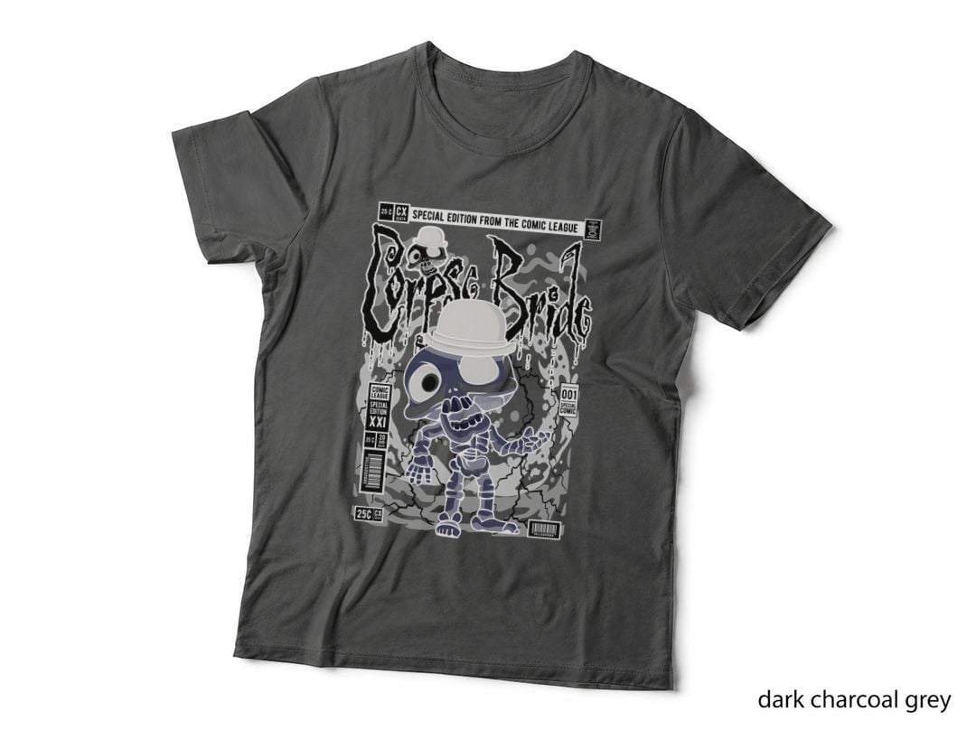 Corpse Bride Comic Cover Tee, Bowler Hat Skull Eyepatch, Halloween Special