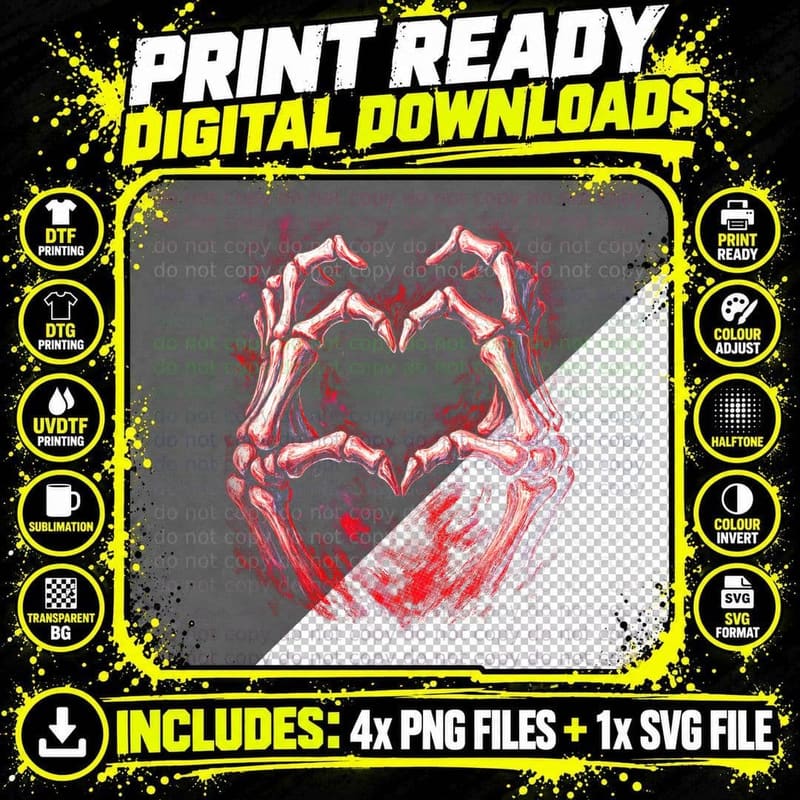 Creative Skeleton Hands Heart T-Shirt, Bone Art Print Png SVG Digital Bundle