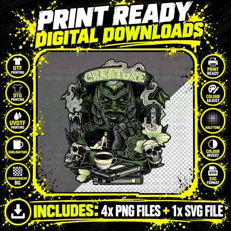 Creature from the Black Lagoon Horror Vintage Monster Png SVG Digital Bundle