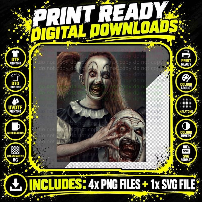 Creepy Clown T-Shirt, Halloween Horror Png SVG Digital Bundle