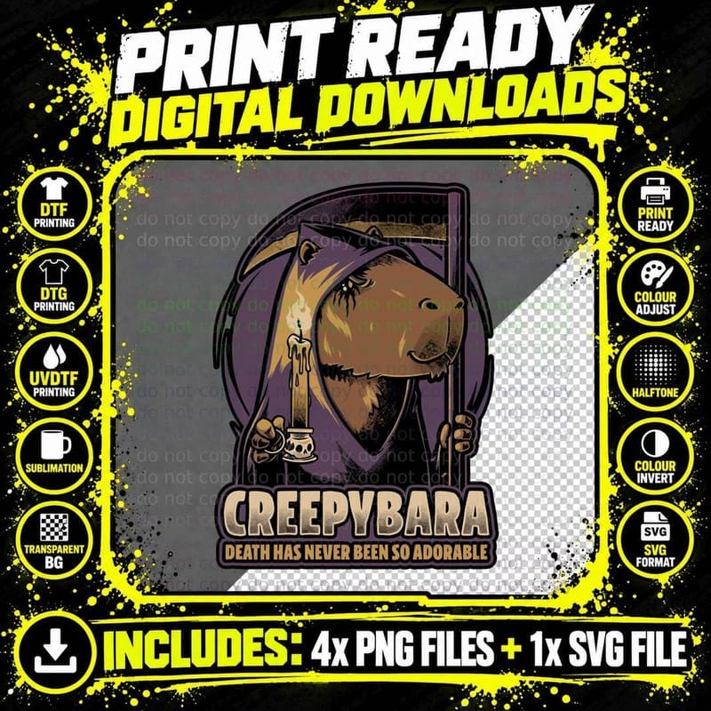 Creepy Death Capybara T-Shirt, Dark Gothic Tee Png SVG Digital Bundle