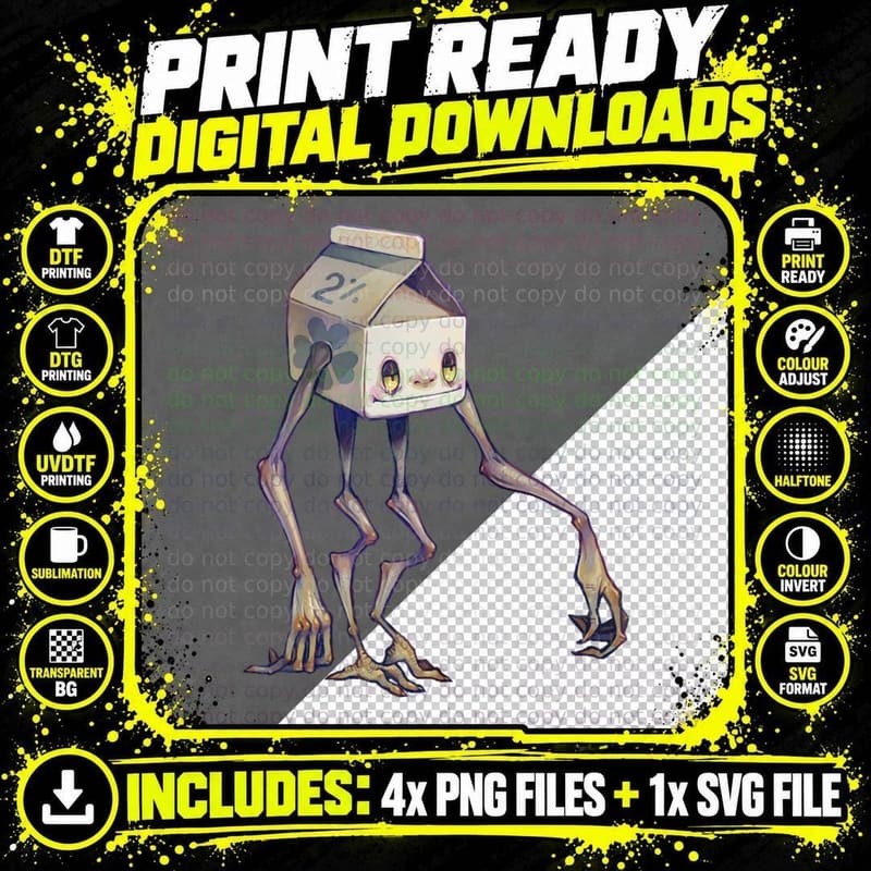 Creepy Milk Carton Monster Walking Png SVG Digital Bundle
