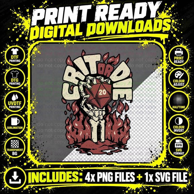 Crit or Die T-Shirt, Retro Horror Tee, Gift for Gamers Png SVG Digital Bundle