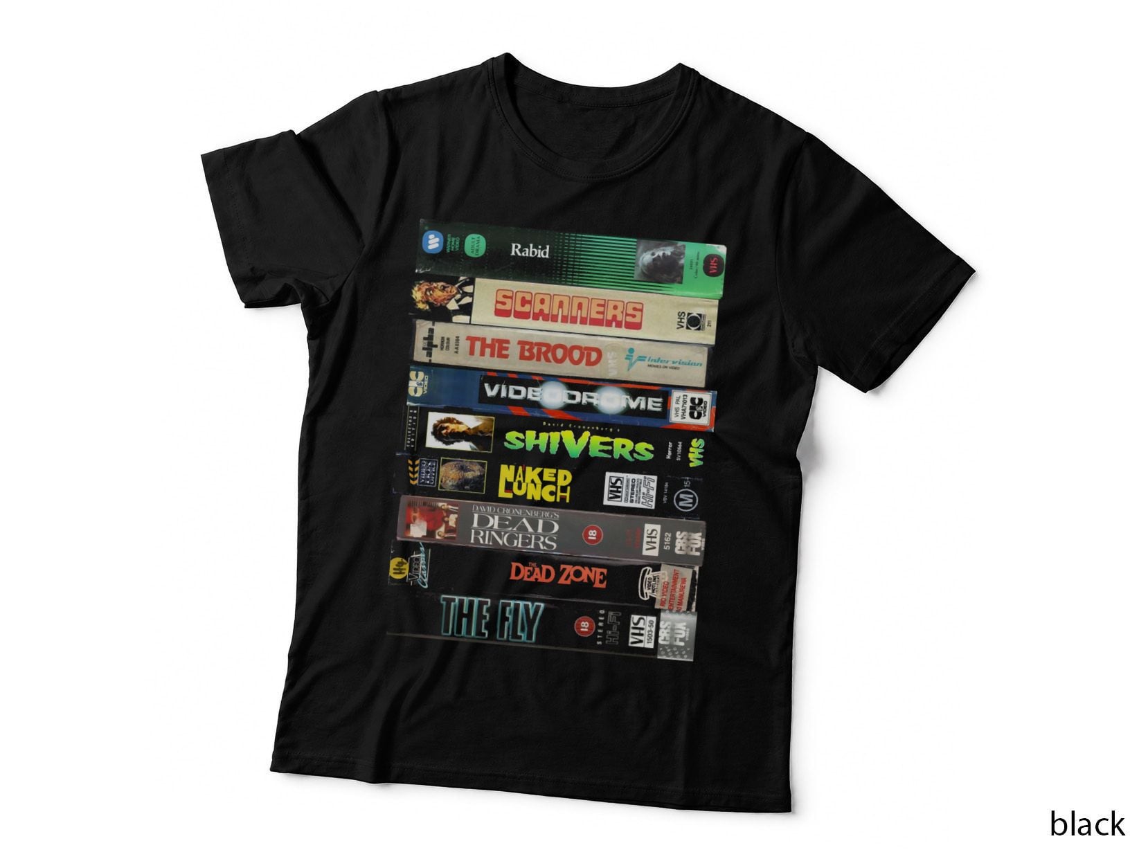 Cronenberg Vhs Collection Tee, Videodrome Scanners Fly Brood, Cult Horror Movie