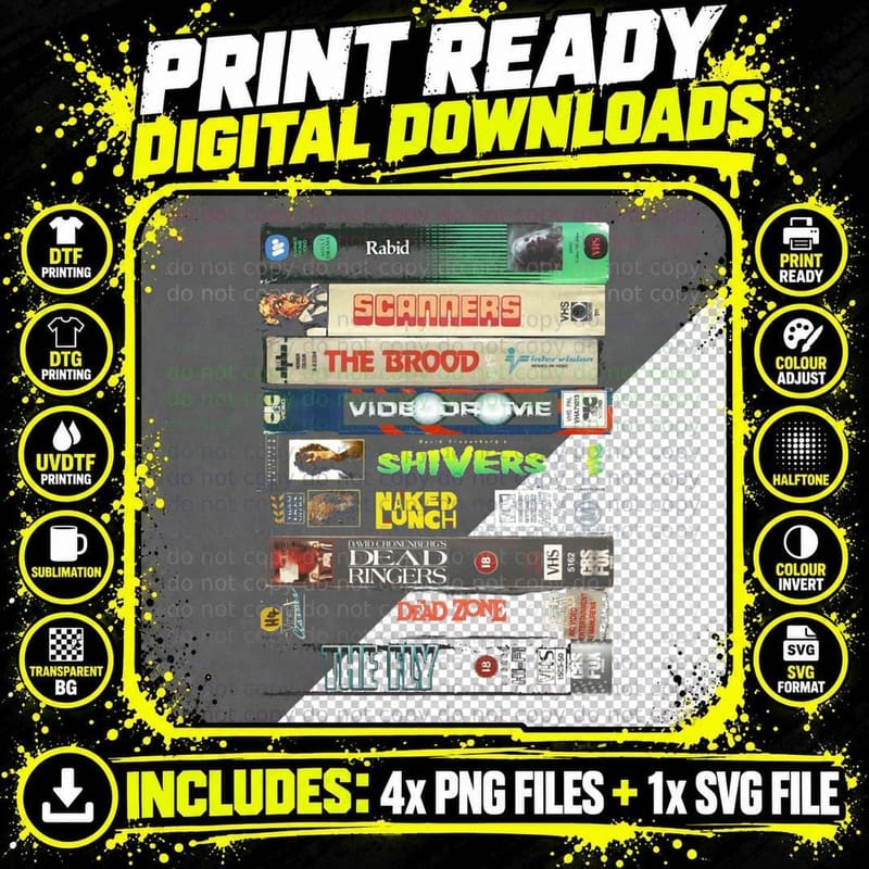 Cronenberg Vhs Collection Tee, Videodrome Scanners Fly Png SVG Digital Bundle