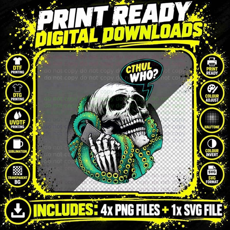 Cthul Who Kraken Tentacles Skull T-Shirt Png SVG Digital Bundle