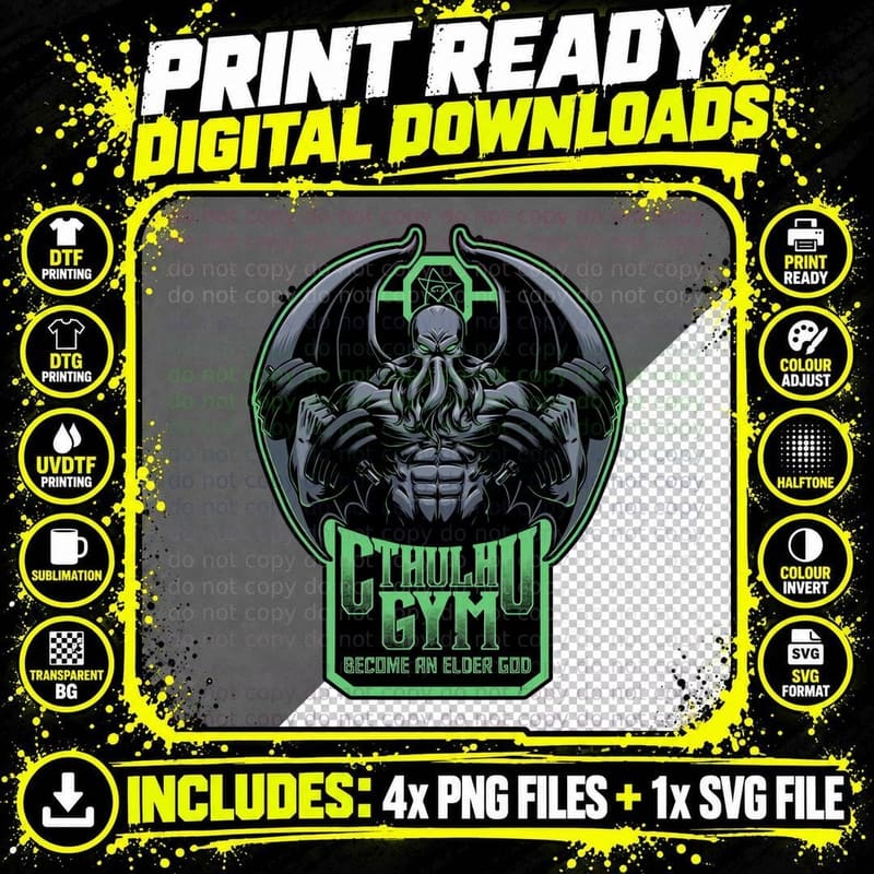 Cthulhu Gym T-Shirt, Horror Fantasy Tee Png SVG Digital Bundle