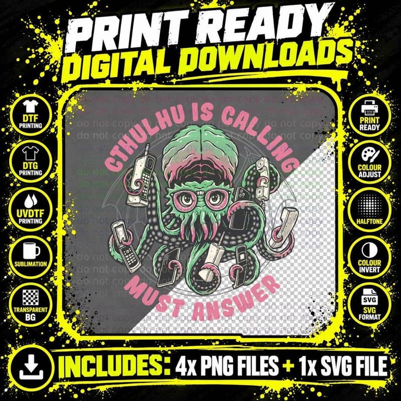 Cthulhu Is Calling Must Answer, Cthulhu Png SVG Digital Bundle