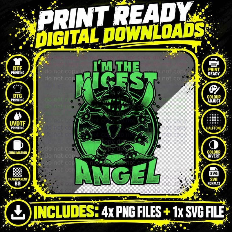 Cute Extraterrestrial Nice Angel T-Shirt Png SVG Digital Bundle