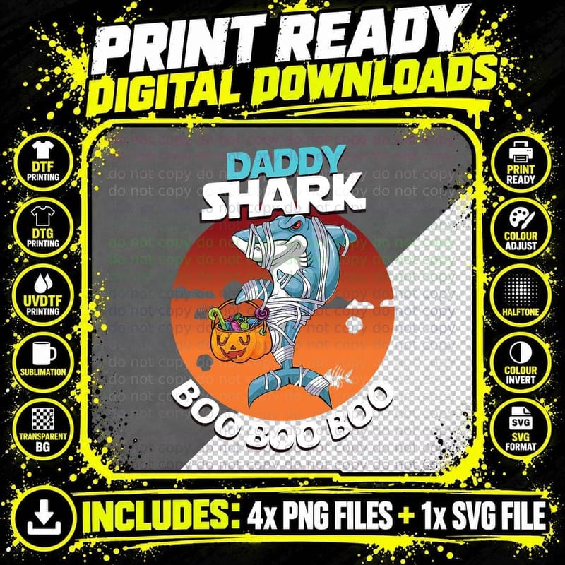 Daddy Shark Boo Halloween T-Shirt, Funny Family Shark Png SVG Digital Bundle