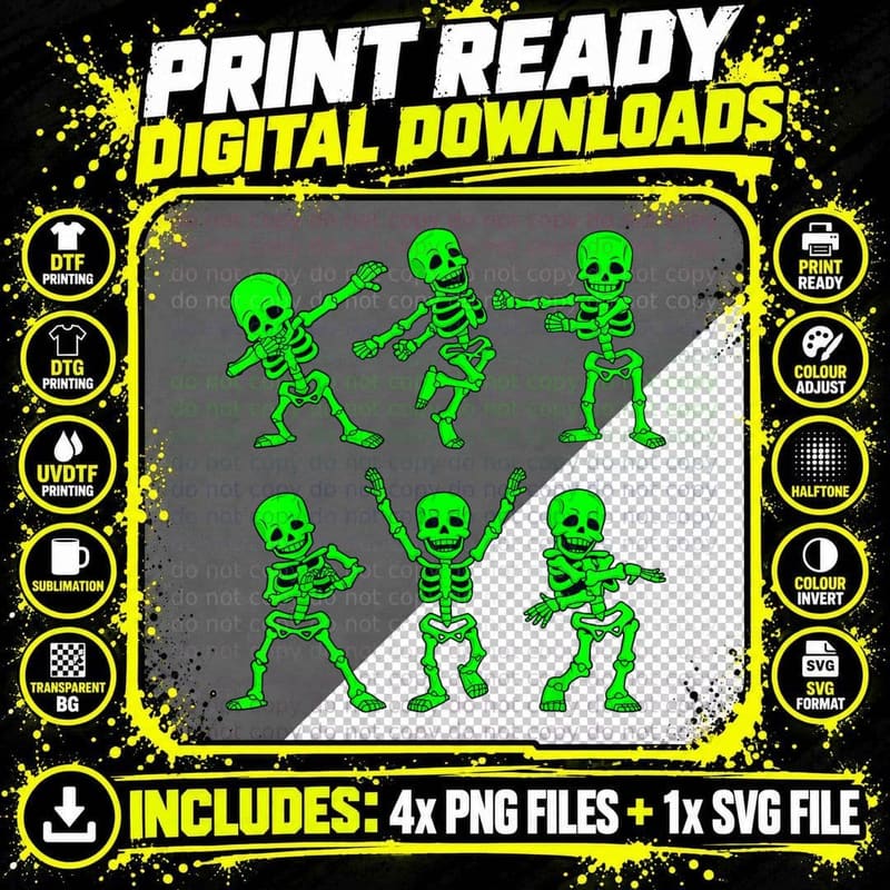 Dancing Skeletons Dance Challenge Girl Boys Kids Png SVG Digital Bundle