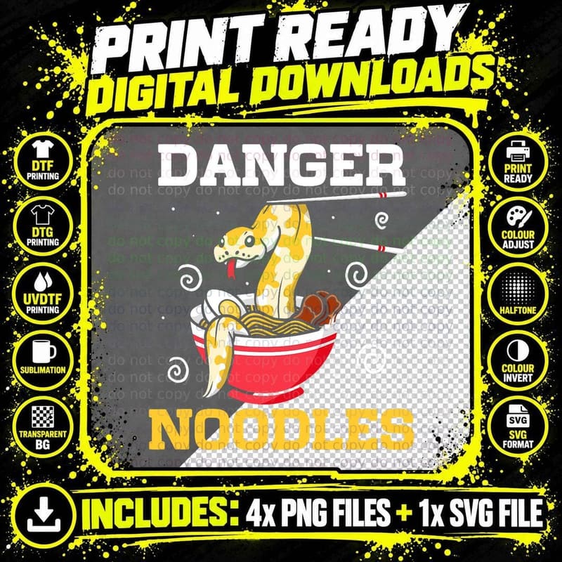 Danger Noodles Snake T-Shirt, Retro Horror Style Png SVG Digital Bundle