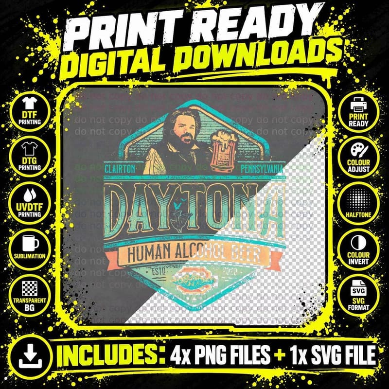 Daytona Human Alcohol Beer Tee, Vampire Bar Shadows Png SVG Digital Bundle