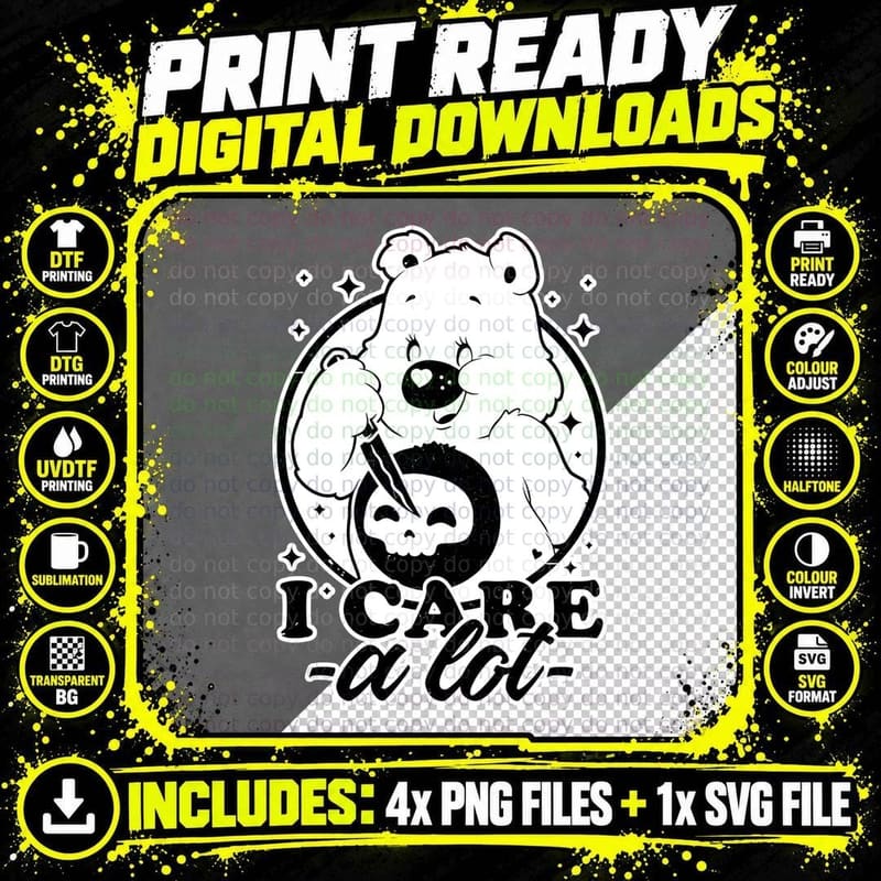 Death Bear T-Shirt, Gothic Horror Tee Png SVG Digital Bundle