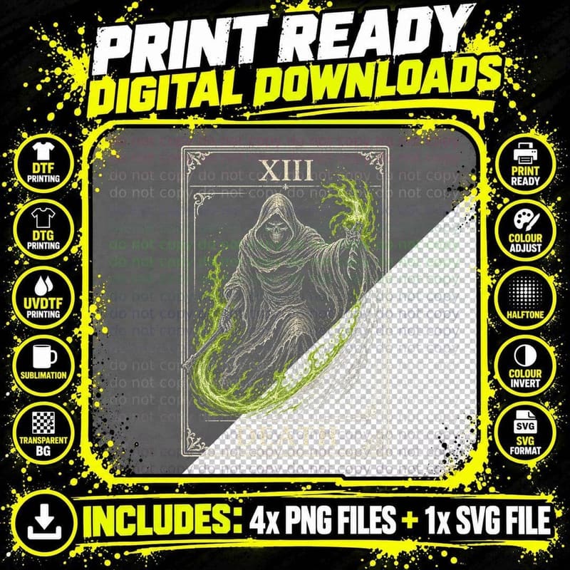 Death Tarot Card XIII Reaper T-Shirt Occult Gothic Png SVG Digital Bundle