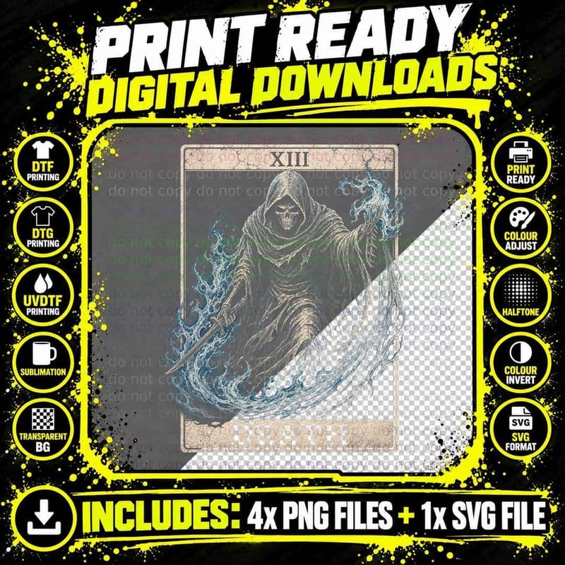 Death Tarot XIII Grim Reaper T-Shirt Occult Gothic Png SVG Digital Bundle