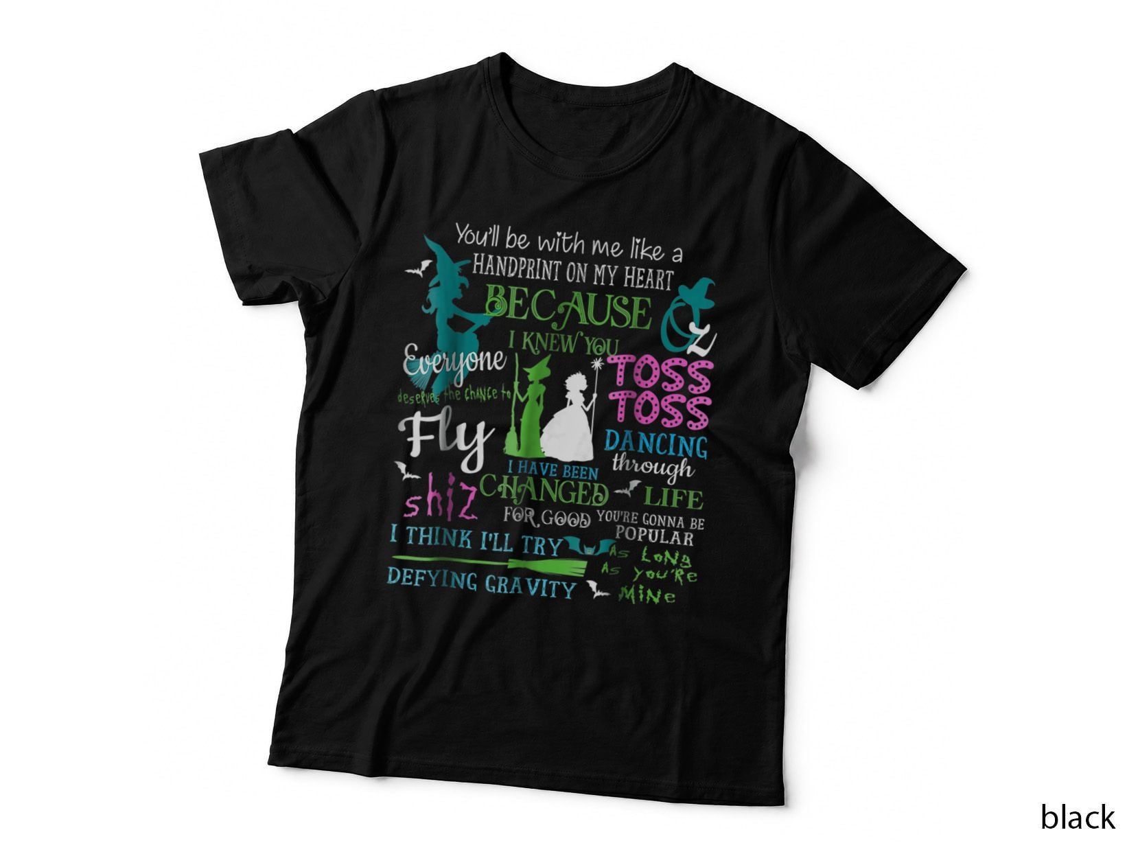 Defying Gravity Word Art Witch Glinda, Pink Green Lyrics, Theatre T-Shirt