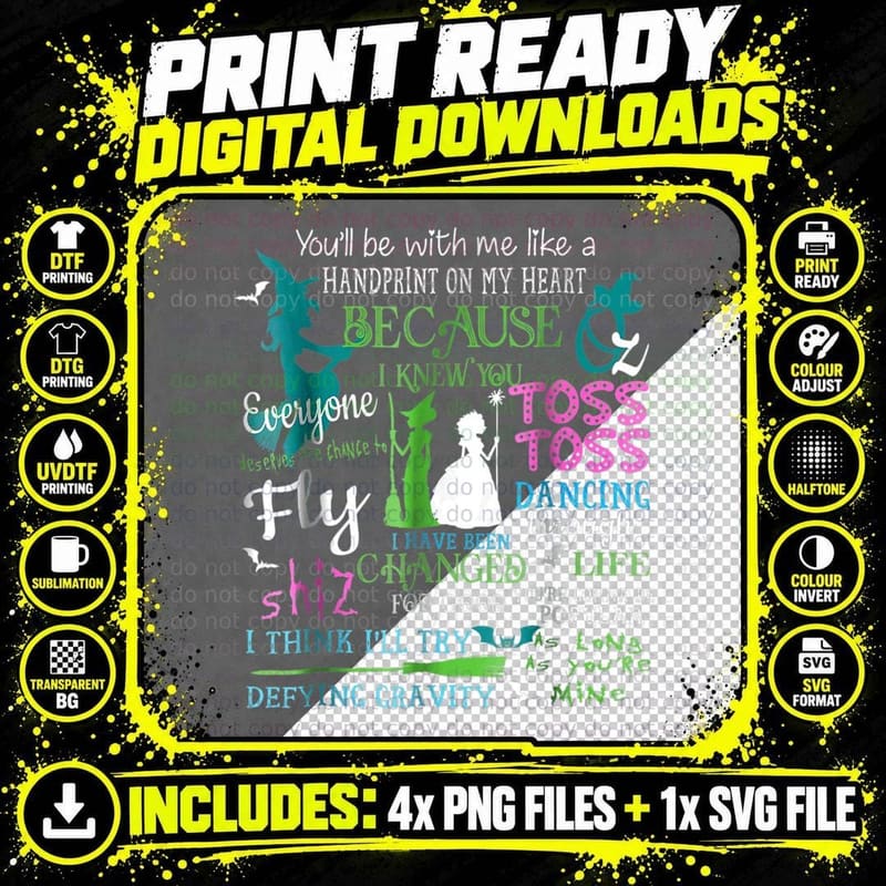 Defying Gravity Word Art Witch Glinda, Pink Green Lyrics Png SVG Digital Bundle