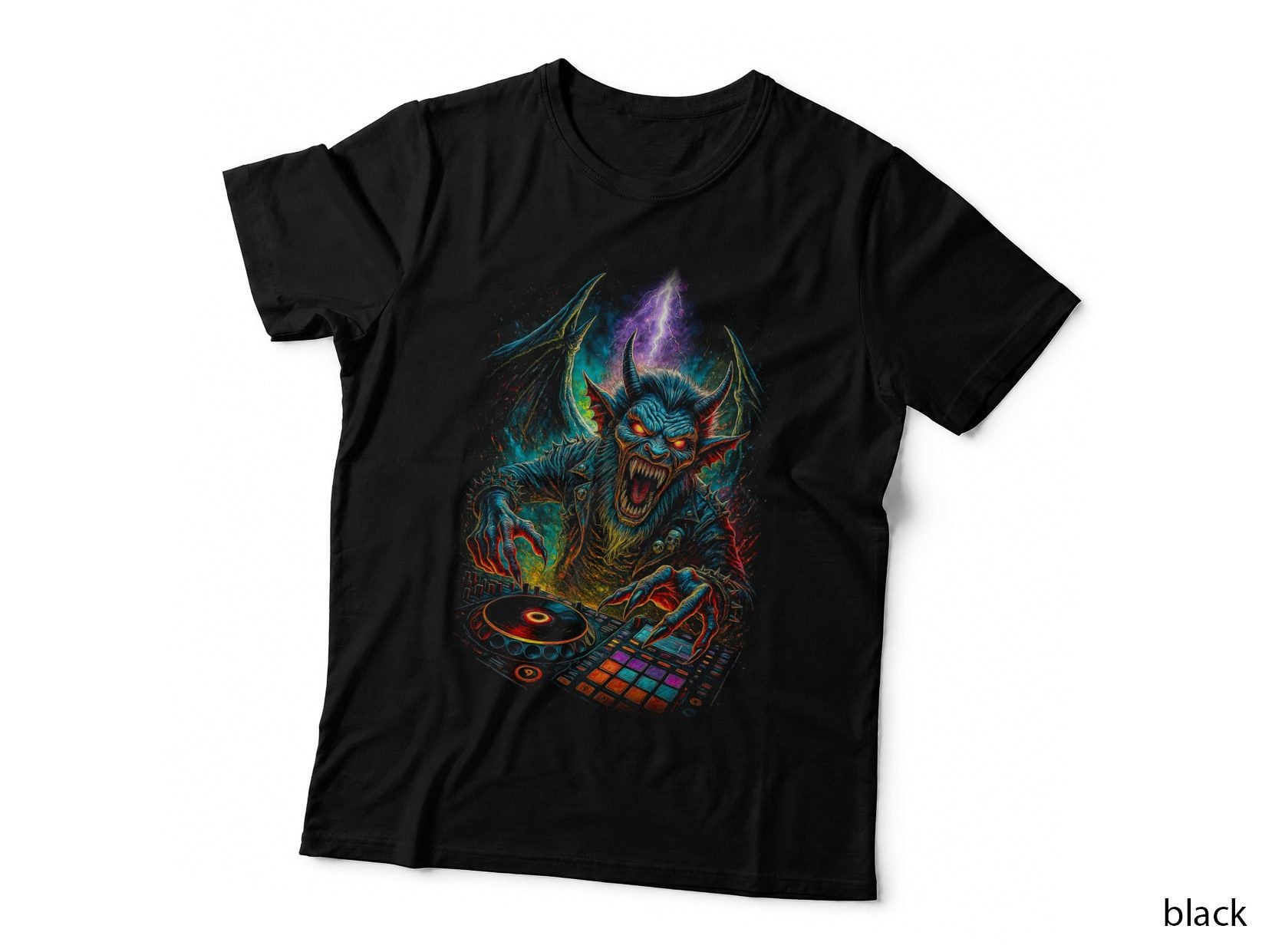 Demon DJ Energético T-Shirt, Demon Music Print, Horror Apparel