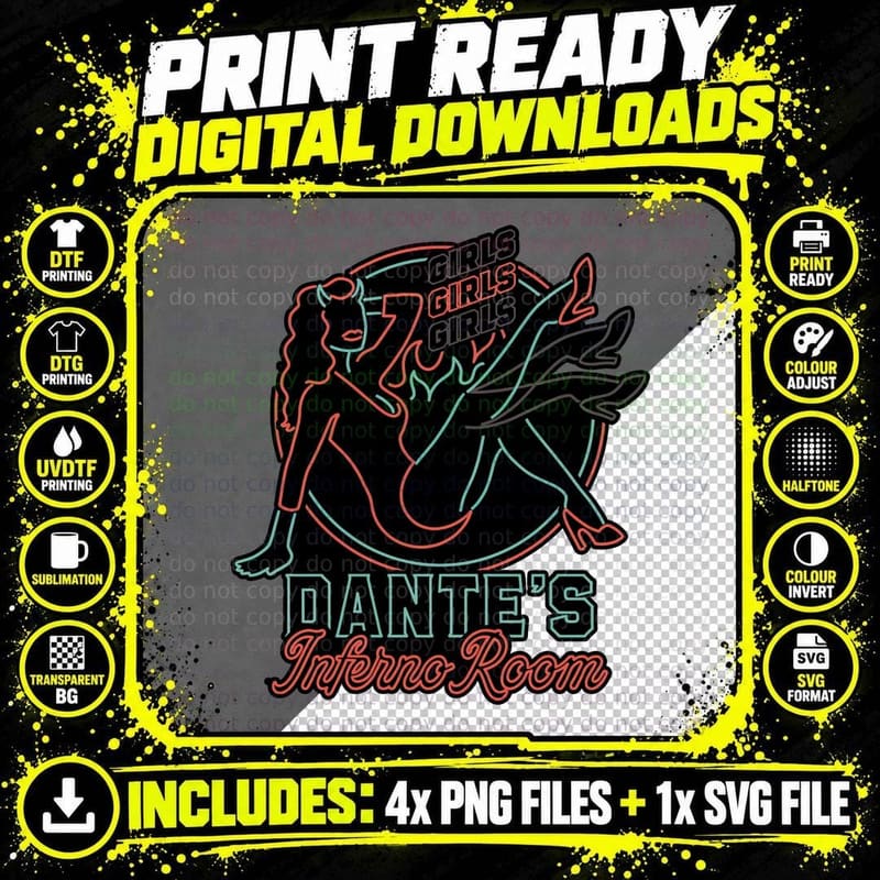Devil Girl Pin-Up T-Shirt, Classic Horror Movie Tee Png SVG Digital Bundle