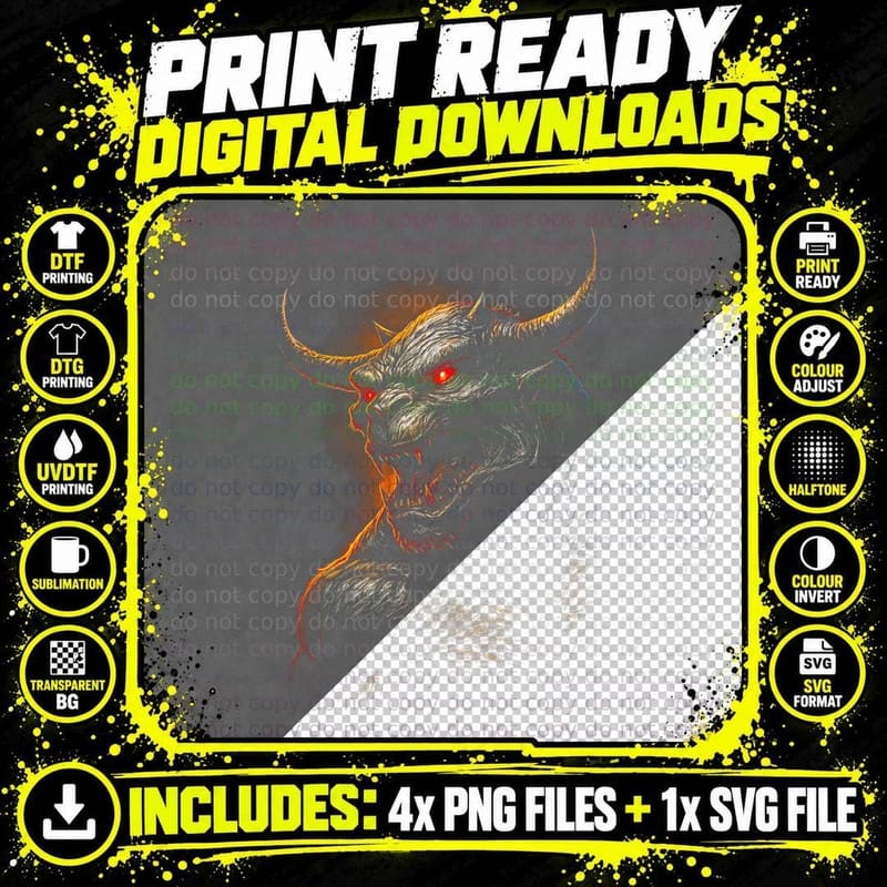 Devil with Red Eyes T-Shirt, Demon Print, Horror Apparel Png SVG Digital Bundle
