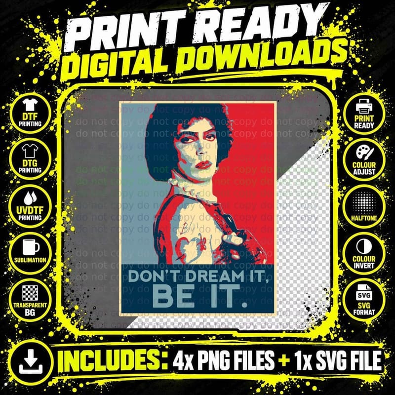 Don't Dream It Be It Rocky Horror Frank N Furter Pop Art Png SVG Digital Bundle
