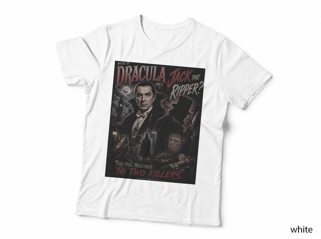 Dracula Jack the Ripper Vintage Horror Gothic London Vampire Halftone T-Shirt 2
