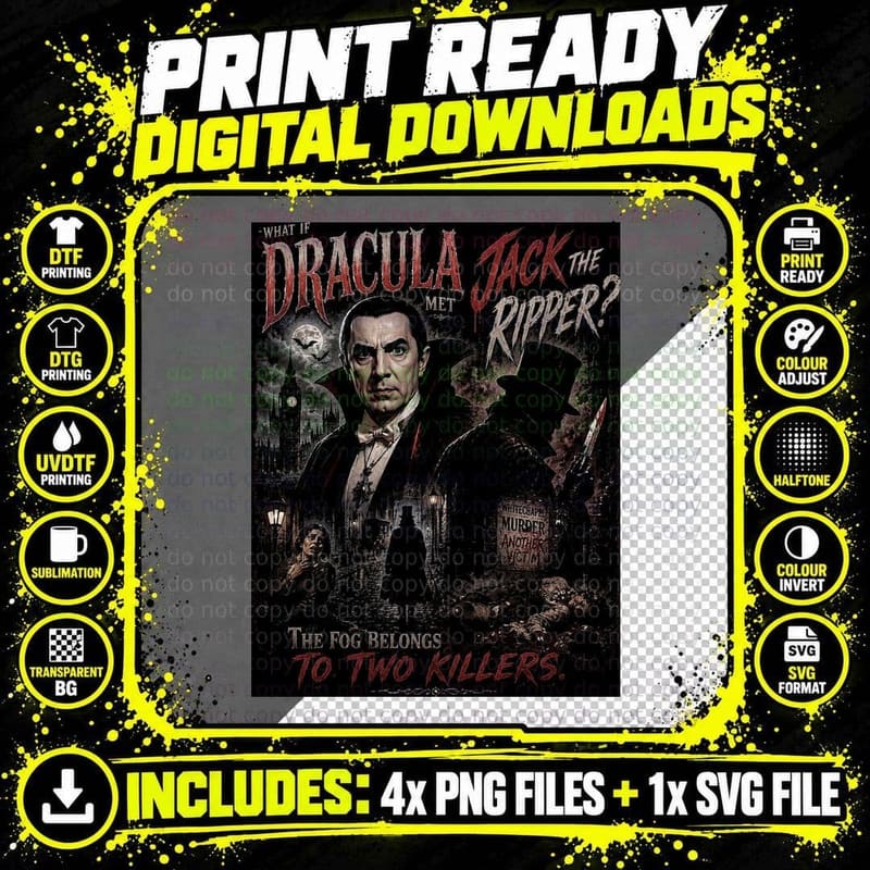 Dracula Jack the Ripper Vintage Horror Gothic London Png SVG Digital Bundle