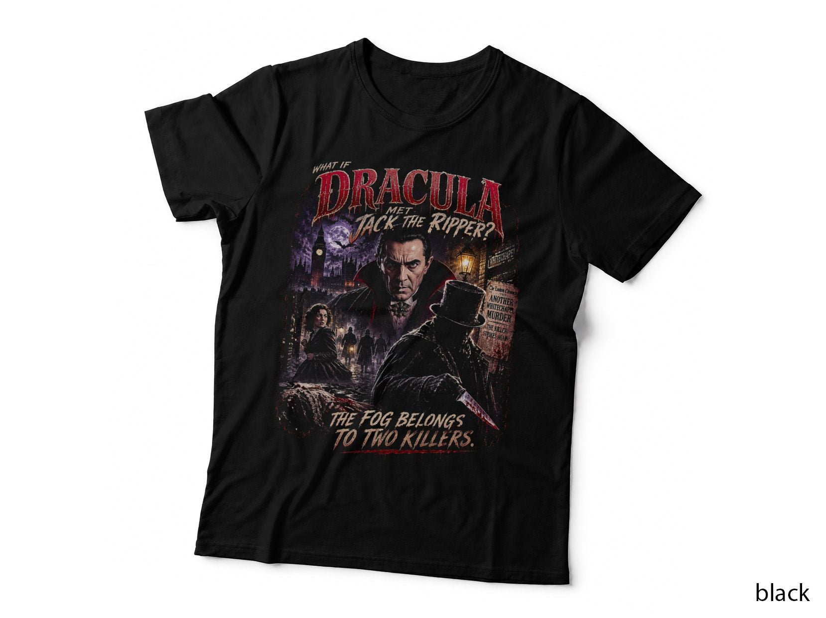 Dracula Jack the Ripper Vintage Horror Gothic London Vampire Halftone T-Shirt