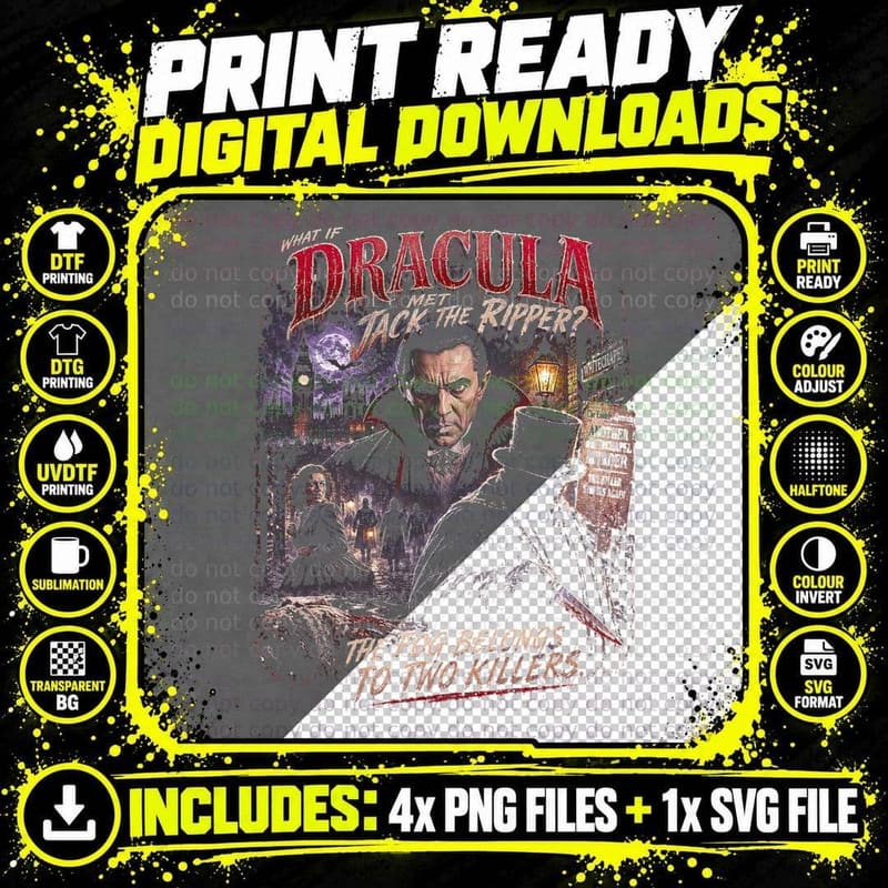 Dracula Jack the Ripper Vintage Horror Gothic London Png SVG Digital Bundle
