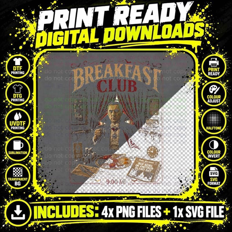 Dracula Vintage Breakfast Club Gothic Horror British Pub Png SVG Digital Bundle