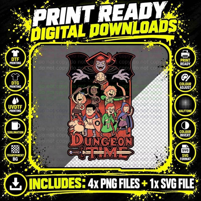 Dungeon Time Animation RPG T-Shirt, Retro 80s Horror Tee Png SVG Digital Bundle