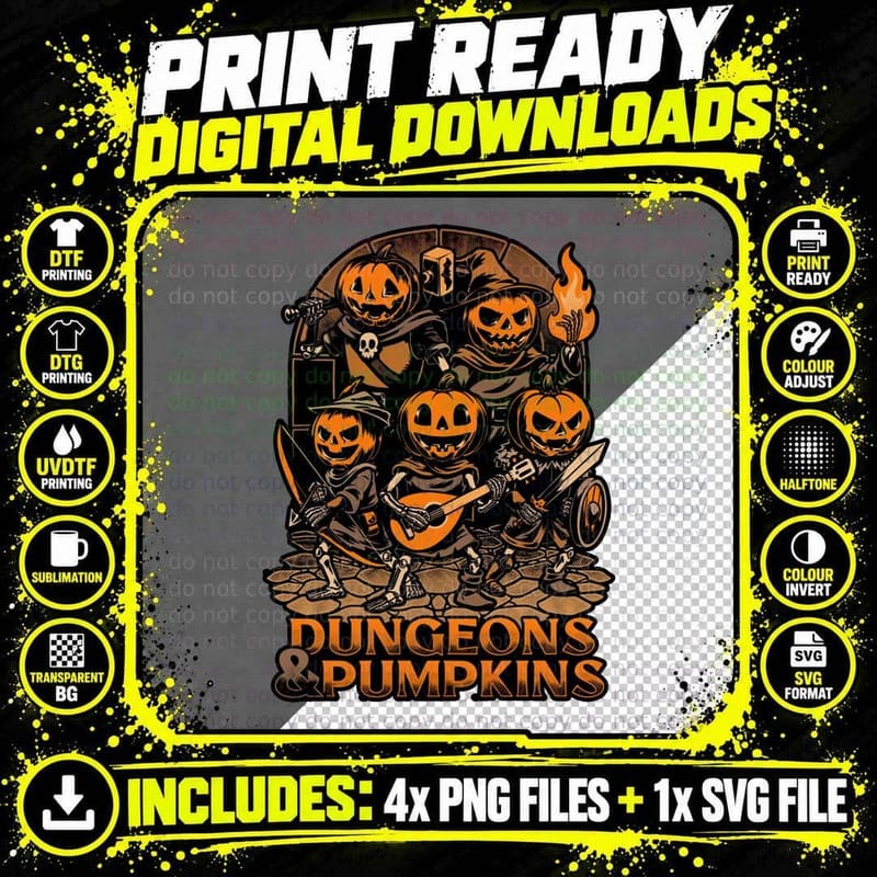 Dungeons & Pumpkins T-Shirt, Halloween Tee Png SVG Digital Bundle
