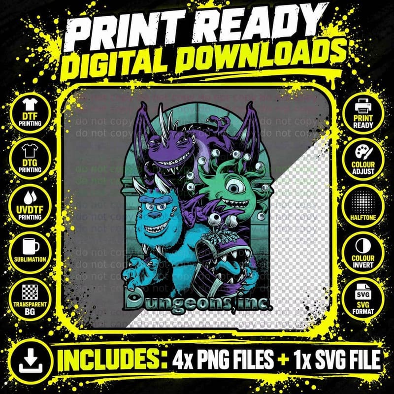 Dungeons Inc. T-Shirt, Retro 80s Horror Tee Png SVG Digital Bundle