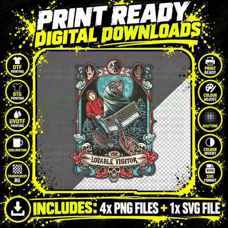 E.t. the Lovable Visitor T-Shirt, 80s Movie Png SVG Digital Bundle