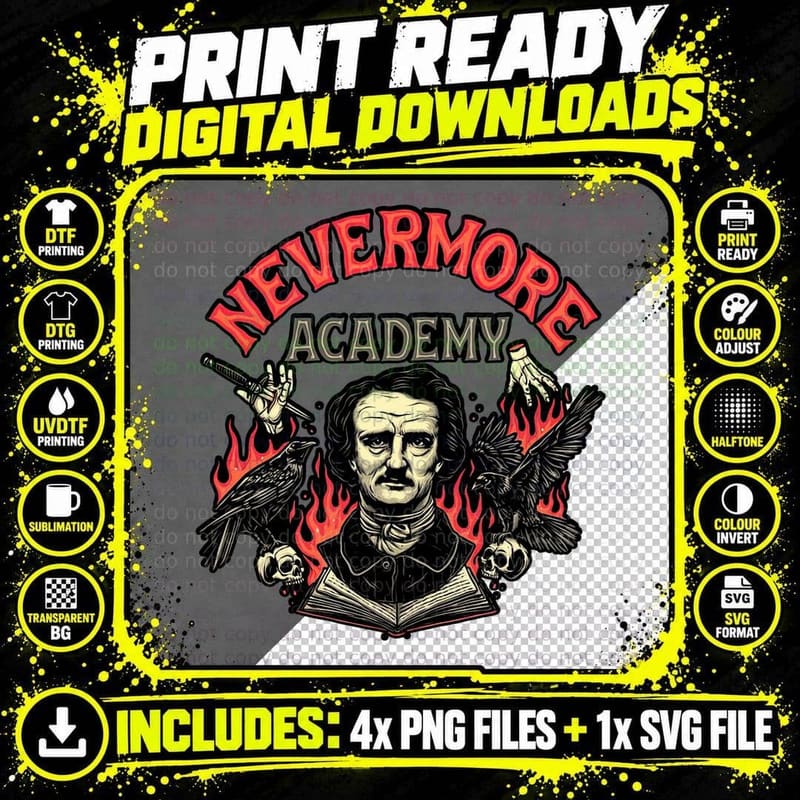 Edgar Allan Poe Nevermore Legend T-Shirt Png SVG Digital Bundle