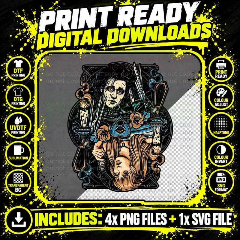 Edward Scissorhands T-Shirt, Gothic Horror Tee Png SVG Digital Bundle